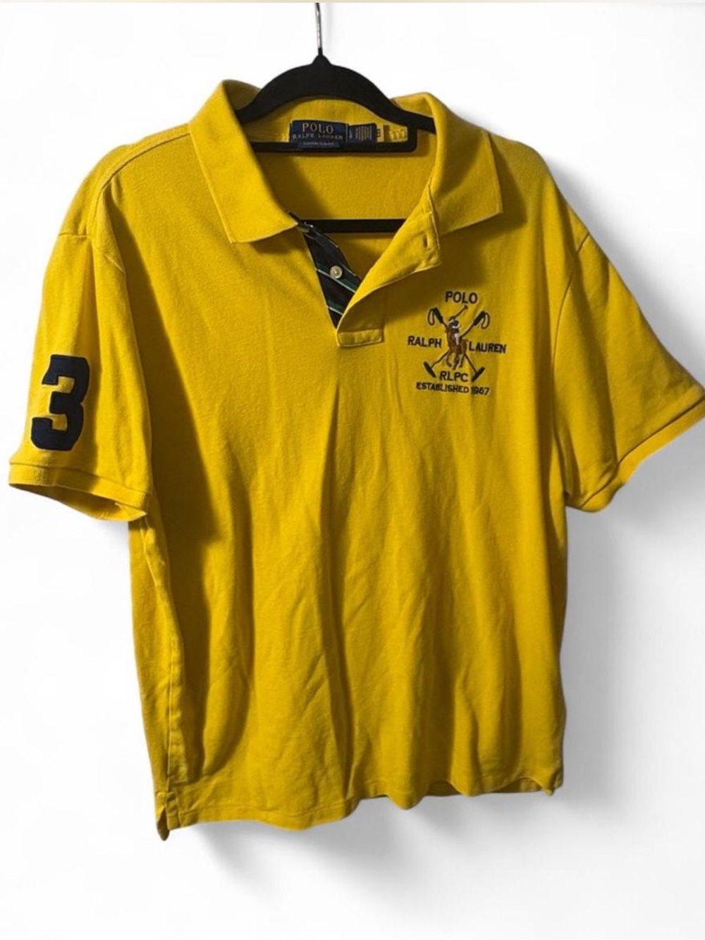 Ralph Lauren Yellow Polo with Navy Embroidery and Sleeve Number
